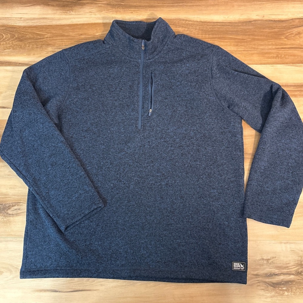 Eddie Bauer Mens XL Blue Heathered Quarter Zip Fleece Pullover Sweater‎ Jacket